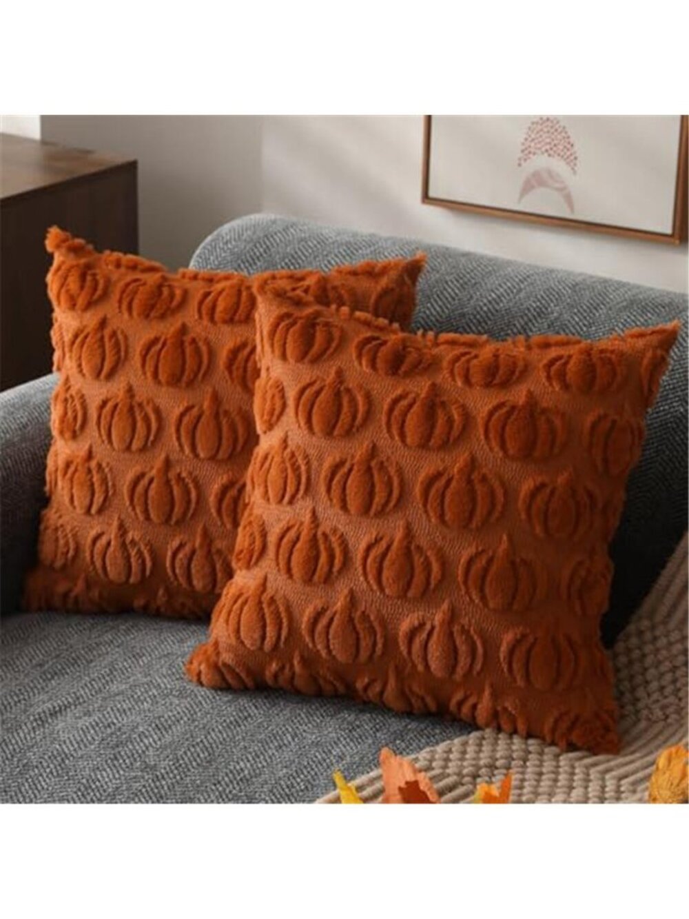 Fall Pillow Covers 18x18 2Pcs Rust Pumpkin Fall Decorations for Home
